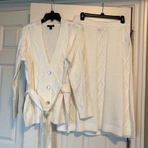 Alfani white sweater skirt and matching sweater.